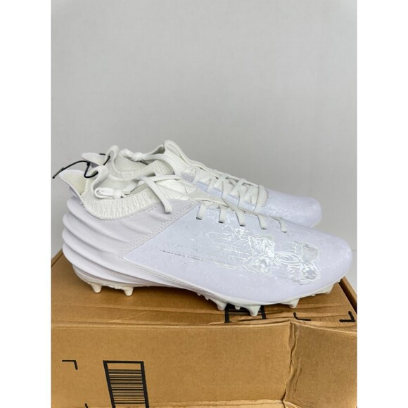 -1410 Under Armour Smoke Suede Football Cleats White/Silver-US 8.5 Mens - Picture 1 of 5